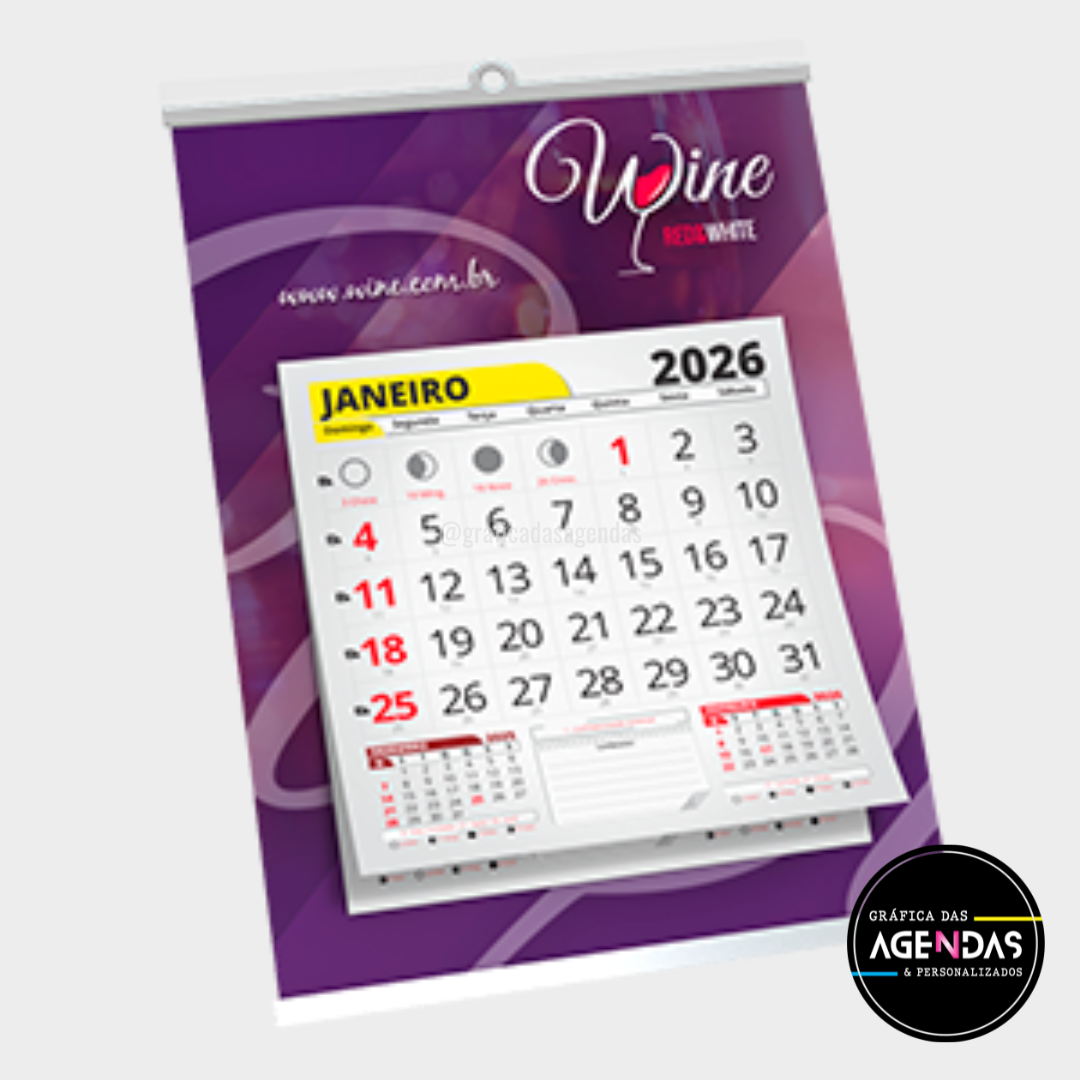 Calendário de Parede 2026 - Vareta Metálica e Bloco